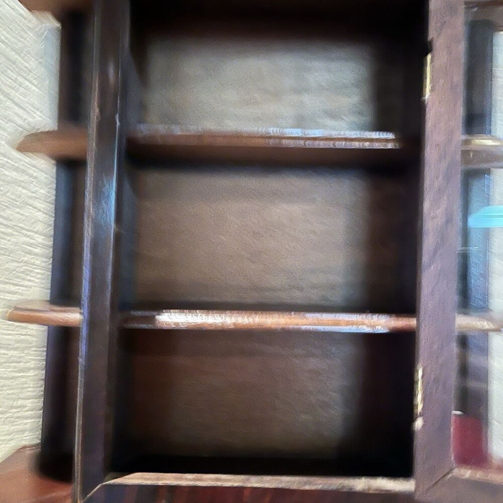 Vintage Small Cabinet Wood 2 Shelves Glass Door Footed Wall Hanging 17" - Picture 3 of 13